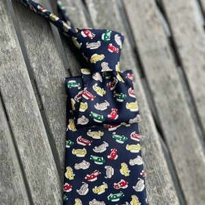 Men's Necktie by M. Antonioni Navy Unique Novelty Car Pattern Handmade Silk